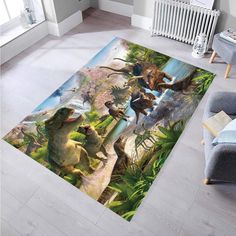 dinosaurs in the jungle area rug