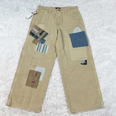 100% Cotton. Machine Washable. Wide-Leg Silhouette. Casual Beige Patchwork Pants, Beige Patchwork Pants For Spring, Casual Khaki Bottoms With Patchwork, Casual Khaki Patchwork Bottoms, Khaki Patchwork Bottoms For Spring, Khaki Cotton Patchwork Bottoms, Cotton Straight Leg Bottoms With Patches, Ralph Lauren Patchwork, Ralph Lauren Kids Boys