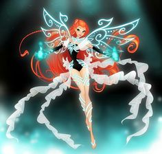 a fairy with red hair and white wings