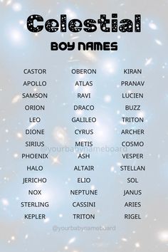 the celestial boy names are shown in black and white