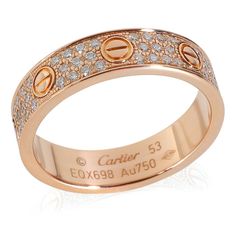 This is part of Chairish’s Fine Jewelry assortment.  Cartier Love Band in 18k Rose Gold 0.31 CTW   PRIMARY DETAILS   SKU: 139802   Listing Title: Cartier Love Band in 18k Rose Gold 0.31 CTW   Condition Description: Cartier's Love collection is the epitome of iconic, from the recognizable designs to the history behind the line-up. The collection started in 1969 with the bangle bracelet, which is engraved with a circular motif throughout to mimic the look of the bracelet's signature screw-lock mechanism.       Retails for 7250 USD. In excellent condition and recently polished. Ring size is 53. Comes with Box;Certificate of Authenticity;Original Receipt;   Brand: Cartier   Collection/Series: Love   Metal Type: Rose Gold   Metal Purity: 18k   Ring Size: 53   Pre-Owned Jewelry Condition: Excell Cartier Love Band, Cartier Love Collection, Cartier Love Wedding Band, Wedding Band Diamond, Ruby Bands, Love Band, Rose Gold Diamond Ring, Contemporary Ring, Purple Band