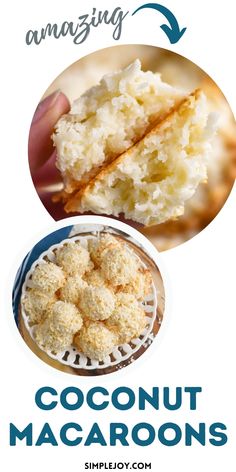 coconut macaroons with the words amazing on it and an image of a piece of cake