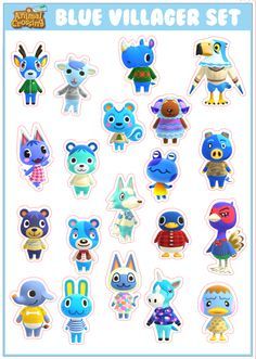 blue villager set stickers on a white background