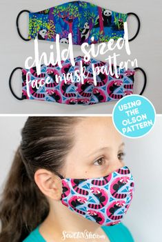 a girl wearing a face mask with the words child's seed face mask pattern