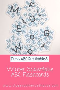 a printable winter snowflake abc flashcards for kids to practice letter recognition