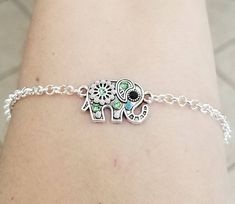 New Handmade  Silver Crystal Elephant Charm Ankle Bracelet ~ Adorable stainless steel elephant charm measures 1 inch  ~ Charm is accented with green crystals, white pearl beads, a black crystal eye and a turquoise blue bead ~ 3.2mm stainless steel rolo chain will not discolor or tarnish ~ Anklet available in several sizes plus has a 1 inch extension ~ Hypoallergenic ~Matching Earrings:  -Intricately detailed stainless elephant charm teardrop earrings - Sterling silver ear hooks stamped .925 - Me Elephant Anklet, Silver Chain Anklet, Handwritten Gifts, Family Jewelry, Elephant Jewelry, Orange City, Silver Elephant, Lucky Elephant, Women Anklets