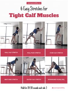 six easy stretches for tight calf muscles with the help of a woman in blue shirt