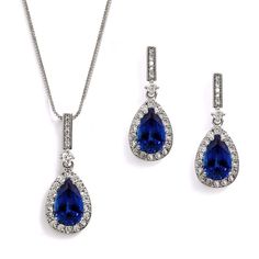 With Brilliant Aaaaa Quality Sapphire Blue Cubic Zirconia Plated In Genuine Silver Platinum, The Pear-Shaped Dangle Earrings And Matching Pendant Have The Look Of Fine Jewelry At A Fraction Of The Cost. Sleek Modern Styling, Understated Glamour And A Dainty Silhouette Define This Bridal Favorite. With Its Luxurious Gemstone-Like Elegance, Our Glistening Royal Blue Set Makes A Fabulous Jewelry Set For Brides. It Is Also A Great For Bridesmaids, Prom, Prom, Homecoming, Mothers Of The Bride And Any Damas Jewellery, Silver Bridal Jewellery, Blue Sapphire Jewelry, Formal Jewelry, Something Blue Wedding, Zirconia Necklace, Bleu Violet, Cubic Zirconia Necklace, Bridesmaid Jewelry Sets