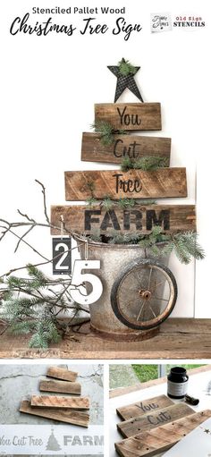 christmas tree sign made out of pallet wood with the words you got free farm on it