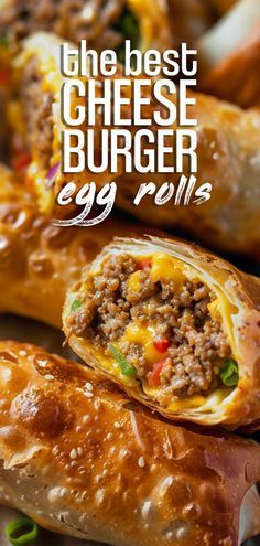 the best cheeseburger egg rolls are made with ground beef and cheddar cheese