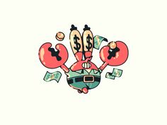 an image of a cartoon character with money coming out of his mouth and hands holding balloons