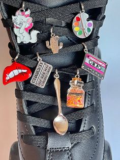 Shoe Lace Charms for sneakers and roller skates. Charms that gives personality to laces. Diy Shoe Charms, Bauer Roller Skates, Skater Accessories, Shoe Charms Diy, Shoe Lace Charms, Sneaker Accessories, Sneaker Charms, Shoe Accessories Diy, Shoelace Charms