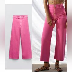 Zara Hot Pink Marine Jeans Pink Marine Jeans, Jeans Zw The Marine Straight, Marine Jeans, Preppy Fits, Gold Jeans, Black Jeans Women, High Rise Denim Jeans, Comfortable Jeans, Destroyed Denim