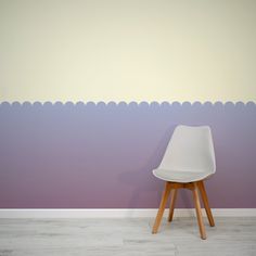 Scallops Stormy Wallpaper Mural with Grey Chair Purple Paint Playroom, Purple Mural Kids, Purple Toddler Bedroom Modern, Yellow And Purple Room, Purple Accent Wall, Seaside Wallpaper, Kids Bedroom Wallpaper, Wallpaper Walls Bedroom, Vinyl Wall Covering