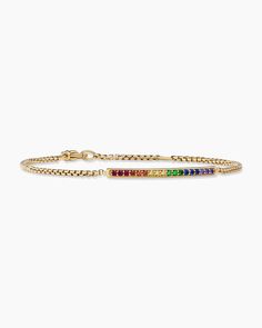 David Yurman | Petite Pavé Bar Bracelet in 18K Yellow Gold with Rainbow Pavé, 1.7mm New York City At Night, Trevor Project, Crisis Intervention, Pride Design, David Yurman Bracelet, Cognac Diamonds, City At Night, 18k Gold Bracelet, Gold N