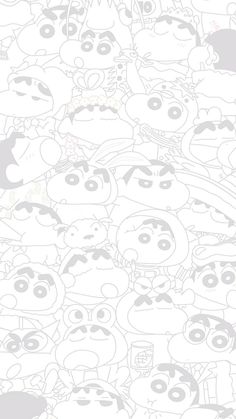 an image of many cartoon faces on a white background with gray lines and black dots