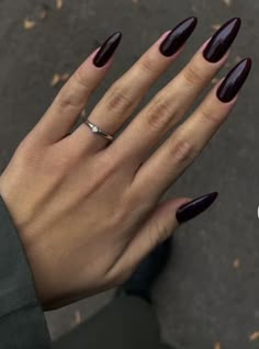 Light Black Nails, Dark January Nails, Simple Nails Dark, Dark Winter Nail Colors, Dark Colored Nails, Dark Plum Nails, Dark Spring Nails, Tips Nail Ideas, Dark Purple Nails