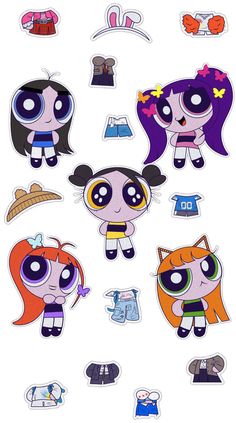 the powerpuff girls stickers are all in different shapes and sizes, including one with