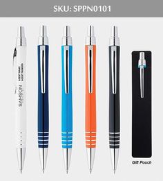 four different types of pens in various colors and sizes, with the words sku pn101 on it