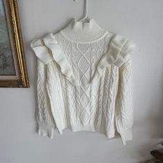 Nwot Off White Never Worn, Great Condition Sweater Shein Sweater, Turtle Neck Sweater, Turtleneck Sweater, Neck Sweater, Ruffles, Color White, Sweaters For Women, Turtle Neck, Character Design