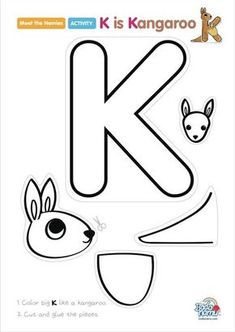 the letter k is kangaroo coloring page with an image of a kangaroo and another animal