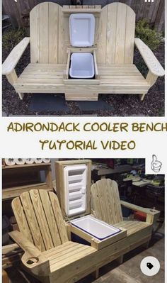 an outdoor cooler bench made out of wooden pallets and other woodworking projects that are easy to build