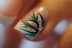 Acrylic+Nail+Designs+for+Autumn | Cute Acrylic Nail Designs with Crystal Peacock Nail Designs, Peacock Nails, Nagel Tips, French Nail Art, Cute Acrylic Nail Designs, Jack White, Nail Art Galleries, Cute Nail Designs, French Tip Nails