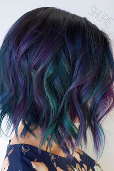 Short Hair Rainbow Color, Balayage For Short Hair, Peacock Hair Color, Peacock Hair, Galaxy Hair, Luxurious Hair, Dimensional Color, Fun Hair, Short Wavy Hair