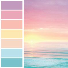 an ocean scene with pastel colors in the sky