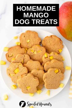 homemade mango dog treats on a white plate