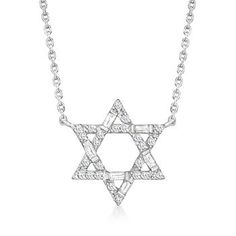 Ross-Simons - .25ct t.w. Diamond Star of David Necklace in Silver. 18". Meaningfully rooted in culture and spirituality, this Star of David necklace is a beautiful style for daily wear. Brightly bedecked by .25 ct. t.w. round and baguette diamonds set in polished sterling silver. Stationed on a classic cable chain. Lobster clasp, diamond Star of David necklace. Diamond birthstones are the perfect gift for April birthdays. Star Of David Necklace, Diamond Birthstone, Necklace Diamond, Baguette Diamonds, Diamond Star, Beautiful Style, Star Of David, Baguette Diamond, Fine Jewellery Necklace