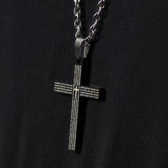 * Black cross 
 * Adjustable chain 
 * Nickel tested 
 * Gift bag included Black Cross Jewelry For Streetwear, Black Engraved Cross Pendant Necklace, Black Engraved Crucifix Necklace, Black Crucifix Necklace Engraved, Personalized Black Jewelry For Streetwear, Black Engraved Cross Jewelry, Personalized Black Cross Pendant Necklace, Black Engraved Cross Necklace Gift, Black Stainless Steel Crucifix Necklace