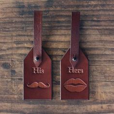 For the newlyweds that love to travel. These his & hers custom leather luggage tags will ensure that they spot their suitcases in a jiffy at the airport. From  RSVP Handcrafted  Shop NowHis & Hers Luggage Tags Bridal Honeymoon, Handmade Personalized Gifts, Wedding Honeymoon, Leather Keyring