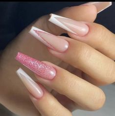 Pink Tip Nails, May Nails, Christmas Gel Nails, Pink Acrylic Nails, Bling Nails, Best Acrylic Nails, Long Acrylic Nails, Cute Acrylic Nails, False Nails