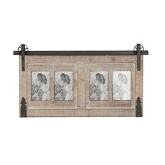 an old photo frame with three pictures hanging on the front and back of it,