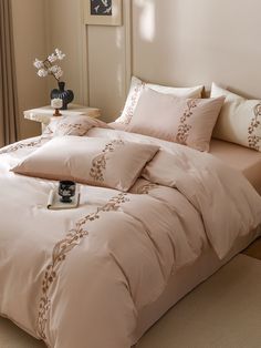 Lily of the Valley Embroidered Silky Bedding Set / Pink | Best Stylish Bedding | Ever Lasting Silky Bedding, Moving Essentials, Stylish Bedding, Stylish Beds, Eco Friendly Design, Restful Sleep, Aesthetic Bedroom, French Inspired, Twin Bed