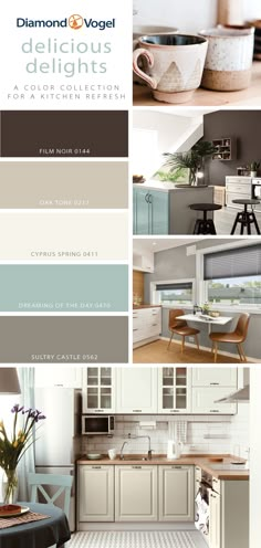 the color scheme for this kitchen is gray and white