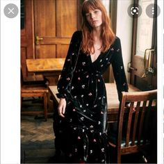 Reposhing This Item I Purchased From @Taitwhitaker. Loved It, But Ready To Rotate For Something New. Questions? Leave A Comment Below! Sezane Blouse, Estilo Hippie, Paris Mode, Midi Length Dress, Black Midi Dress, Parisian Style, Velvet Dress, Winter Collection, Black Velvet