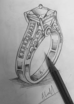 Hand Reference Drawing, 3d Rings, Drawing Ring, Jewellery Sketching, Baguette Rings, Diamond Ring Designs