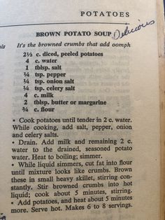 an old recipe book with instructions on how to make potatoes