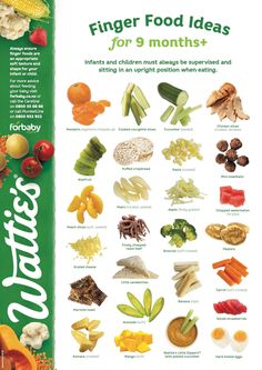 a poster with pictures of different types of food and words that say, finger food ideas for 9 months +