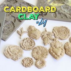 there are many decorative clay pieces next to each other with the words card board clay on it