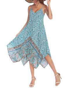 PRICES MAY VARY. High-quality material: 95%rayon+38%polyester. Made of lightweight, skin-friendly fabric, this boho cover-up dress is perfect for summer and ensures breathability and comfort. Unique Designs: Deep V Neck Sundress/ Summer Maxi Dresses/ Long Boho Dresses For Women/ Adjustable Straps Dress/ Vintage Floral Print Dress/ Bohemian Beach Dress/ Flowy Ruffle Irregular Hem Dress Versatile style: Dress it up or down with delicate accessories like earrings, necklaces, sunglasses, bags, sanda Beach Maxi Dresses, Maxi Dresses Summer, Strap Swimwear, Summer Long Dress, Summer Dress Casual, Boho Sundress, Cover Up Beach, Swimwear Cover, Beach Dress