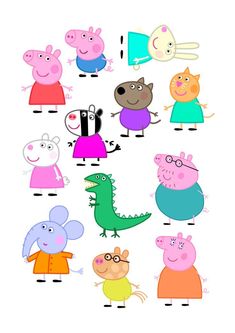 peppa pig and other cartoon characters in different colors