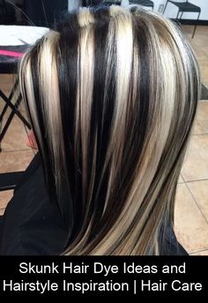 Skunk Hair Dye Ideas and Hairstyle Inspiration | Hair Care Chunky Blonde Highlights, Skunk Hair, Dyed Hair Inspiration, Brown Hair With Blonde Highlights, Color Images, Black And Blonde