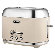 an image of a toaster that is on the white background and it has two different knobs