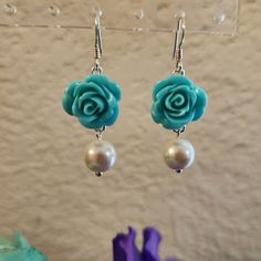 Turquoise Rose Bead And Faux Pearl Earrings. Lightweight Perfect For Weddings, Bridesmaids Favors Etc... Red And White Colors Are Available In Separate Listings. Message Me If You Need More Pairs. Turquoise Flower Jewelry For Party, Nickel-free Blue Flower Earrings For Wedding, Elegant Turquoise Flower Earrings Nickel Free, Elegant Turquoise Nickel-free Flower Earrings, Bridesmaids Favors, Diy Earrings Studs, Beaded Wedding Jewelry, Turquoise Heart Earrings, 2024 Jewelry