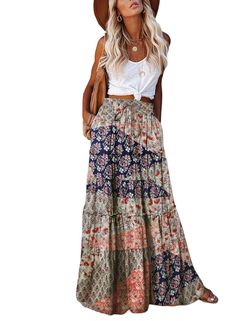 Maxi Skirt With Pockets, Printed Long Skirt, Long Maxi Skirt, Bohemian Skirt, T Shirt Crop Top, Maxi Skirt Boho, Skirt High Waist, Long Skirts For Women, Floral Maxi Skirt