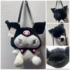 (New) Comes With Tags And Package - Sanrio Kuromi In Black - Comes With Two (2) Black Adjustable And Removable Straps - One Zipper - Can Make Into Backpack Or Handbag Cute Black Shoulder Bag With Detachable Strap, Kawaii Black Standard Backpack, Black Kawaii Standard Backpack, Black Kawaii Style Standard Backpack, Black Kawaii Shoulder Bag With Adjustable Strap, Cute Black Shoulder Bag Backpack, Black Kawaii Backpack Shoulder Bag, Black Kawaii Backpack, Cute Black Satchel Backpack