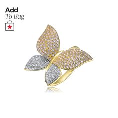 in stock Garden Butterfly, Large Garden, Butterfly Ring, Cubic Zirconia, Gold Rings, Gold Plate, Plating, Sterling Silver, Ring